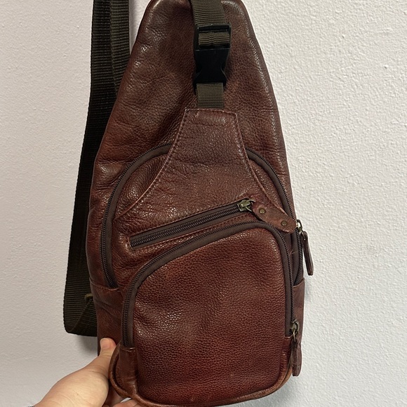Scully Dark Brown Leather Sling Bag - Picture 2 of 16